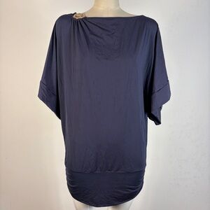 Michael Kors Navy Blue Dolman Swim Cover-Up Tunic S - MK Logo Gold Detail